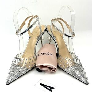 MACH & MACH Crystal Embellished Clear Ankle Strap Pump sz 11